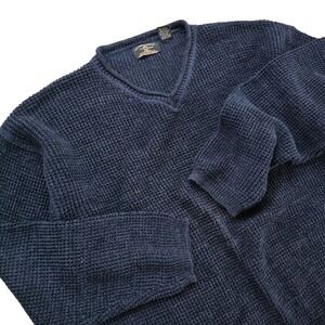 VTG American Eagle Roll Neck Waffle Sweater Size L Navy Blue Chunky Fisherman